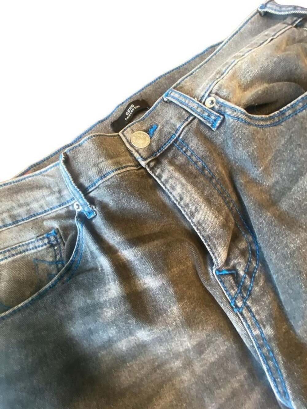 True Religion Geno Relaxed Slim Jeans Gray Blue Stitching Size 34x32